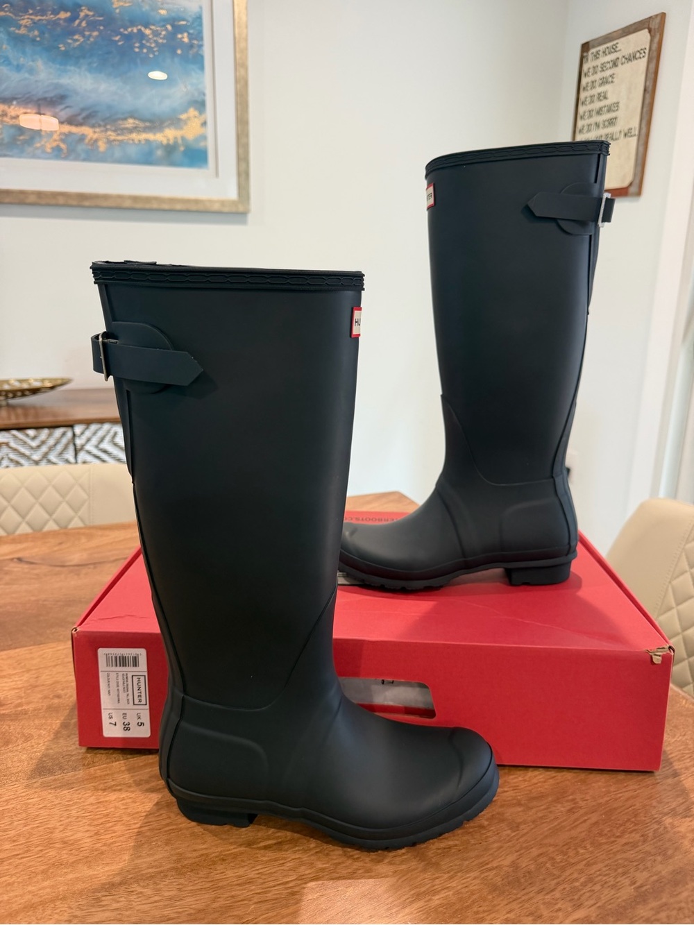 WOMENS ORIGINAL TALL BACK
ADJUSTABLE BOOT US 7 Navy blue